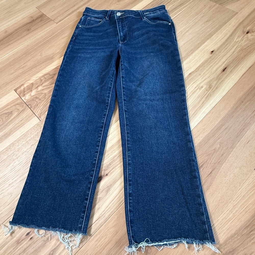 Risen Jeans Wide Leg Women 9/29 Dark Blue Raw Hem High Rise RDP5334